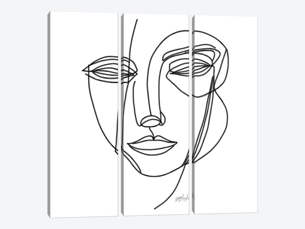 A Smile From An Affectionate Heart, Line Drawing Of A Female Portrait by OLena Art 3-piece Canvas Wall Art