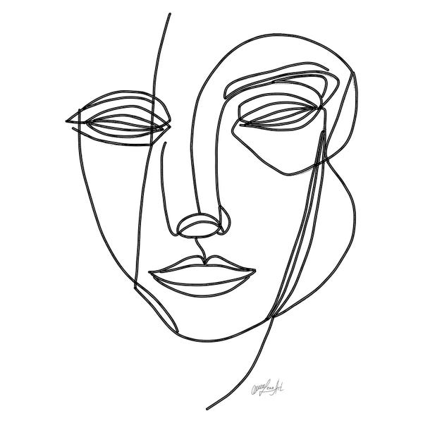 OLena Art: A Smile From An Affectionate Heart, Line Drawing Of A Female Portrait by OLena Art