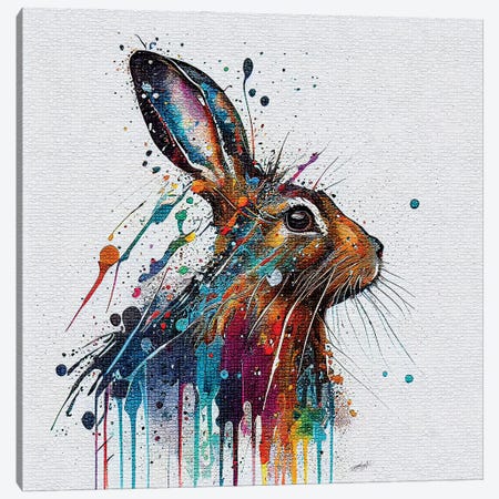 A Rabbit Painting In Vector Ink And Watercolor Splash Effect Canvas Print #OLE315} by OLena Art Canvas Artwork