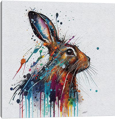 A Rabbit Painting In Vector Ink And Watercolor Splash Effect Canvas Art Print - OLena art