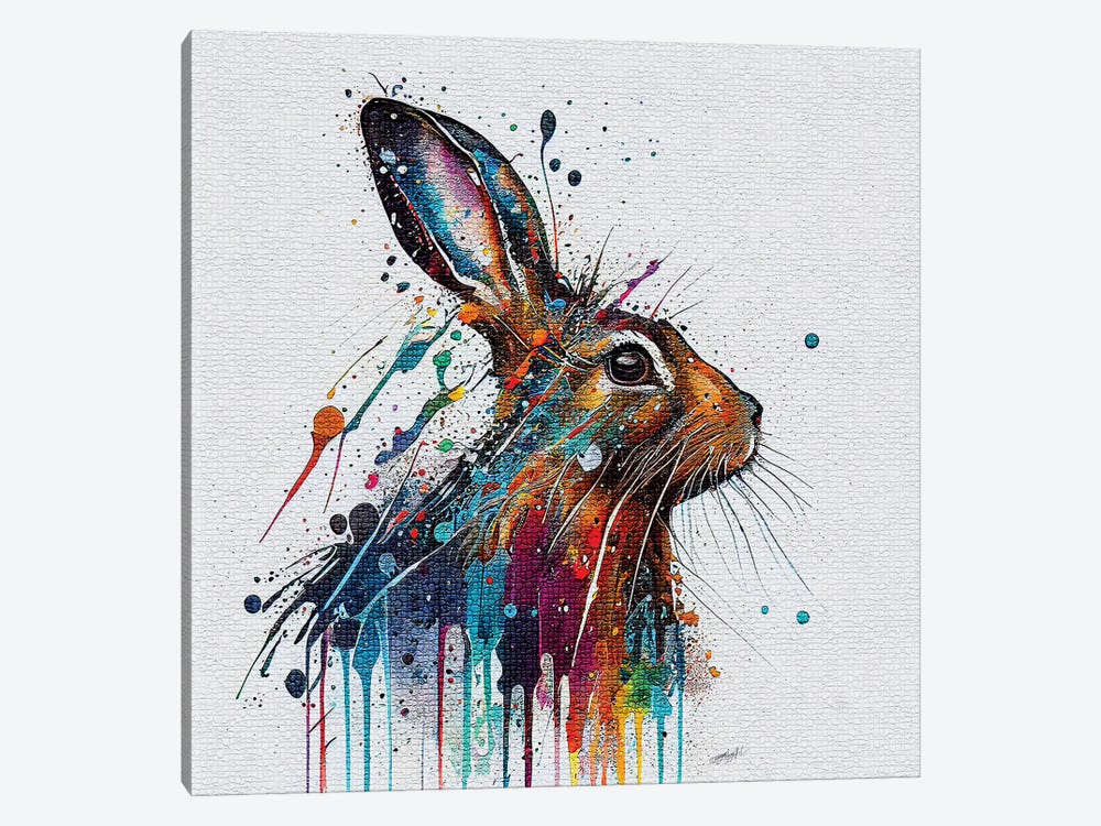 A Rabbit Painting In Vector Ink And Watercolor Splash Effect by OLena Art 1-piece Art Print