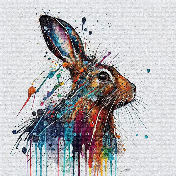 OLena Art: A Rabbit Painting In Vector Ink And Watercolor Splash Effect by OLena Art