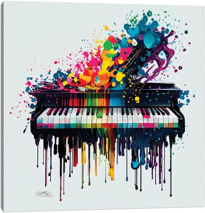 Color Of Music, Piano Square Design Canvas Art Print - Large Colorful Accents