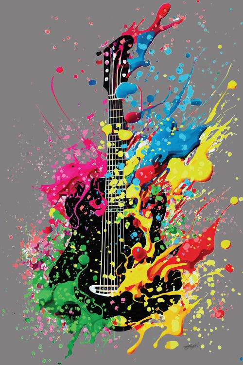 Colors Of The Music Illustration Of Abstract Acoustic Guitar On A Grey Background