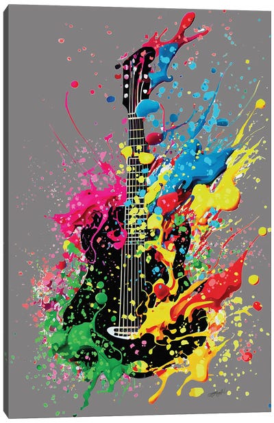 Colors Of The Music Illustration Of Abstract Acoustic Guitar On A Grey Background Canvas Art Print - Creativity Art