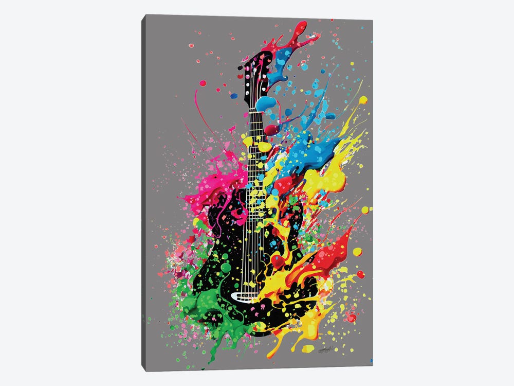 Colors Of The Music Illustration Of Abstract Acoustic Guitar On A Grey Background by OLena Art 1-piece Canvas Print