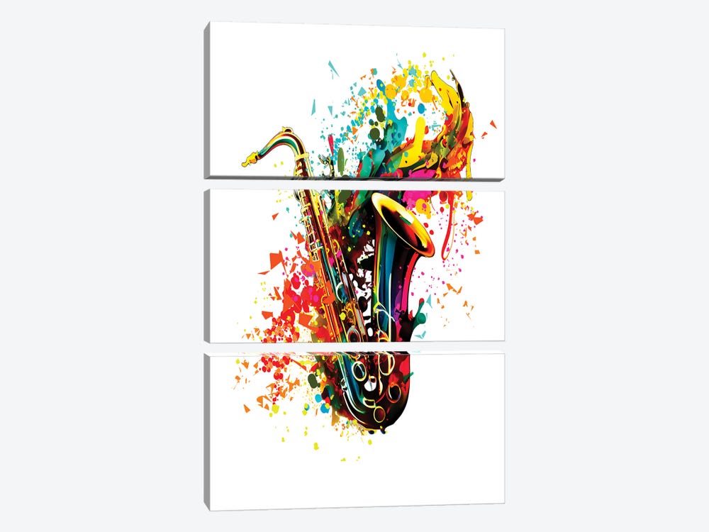 Modern Saxophone Design With An Abstract Background by OLena Art 3-piece Art Print