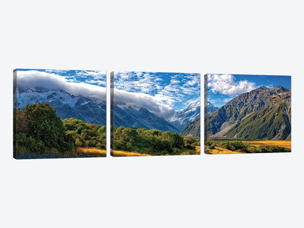 Spectacular Mount Cook Summit In New Zealand's Alpine Landscape by OLena Art 3-piece Canvas Art