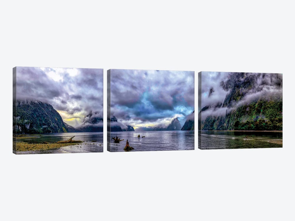 The Milford Sound Fiord. New Zealand's Fiordland National Park by OLena Art 3-piece Canvas Wall Art