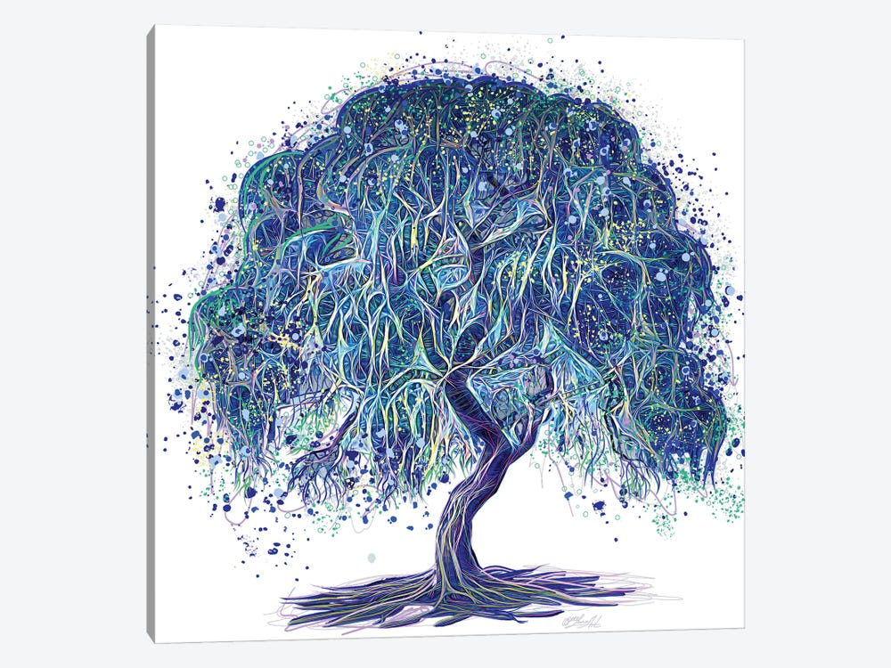 Magic Weeping Willow Tree White Background by OLena Art 1-piece Canvas Art Print