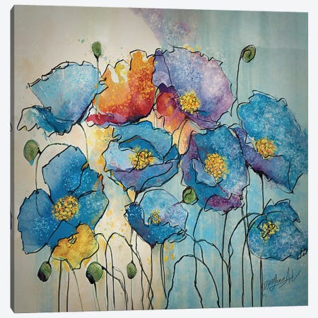 Blue Poppies Abstract Painting Canvas Print #OLE342} by OLena Art Canvas Artwork