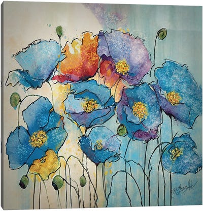 Blue Poppies Abstract Painting Canvas Art Print - OLena art