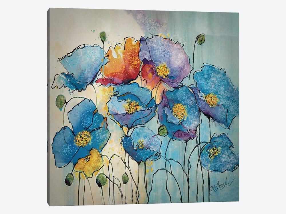 Blue Poppies Abstract Painting by OLena Art 1-piece Art Print
