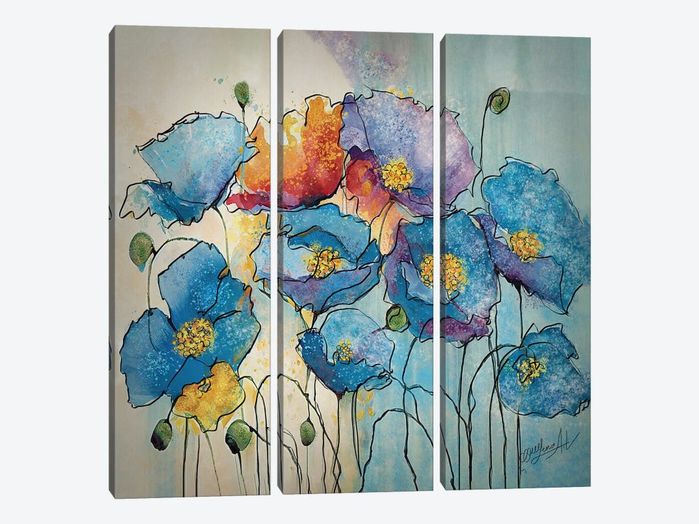 Blue Poppies Abstract Painting by OLena Art 3-piece Art Print