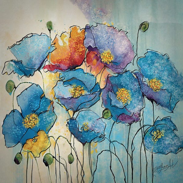 Poppies: Blue Poppies Abstract Painting by OLena Art