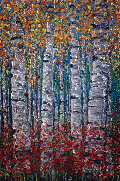 Aspen Trees: Aspen Grove Somewhere Palette Knife Painting II by OLena Art