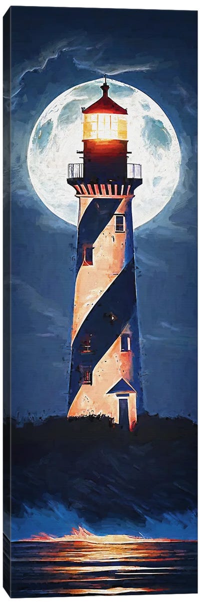Moonlight Lighthouse Canvas Art Print - Full Moon Art