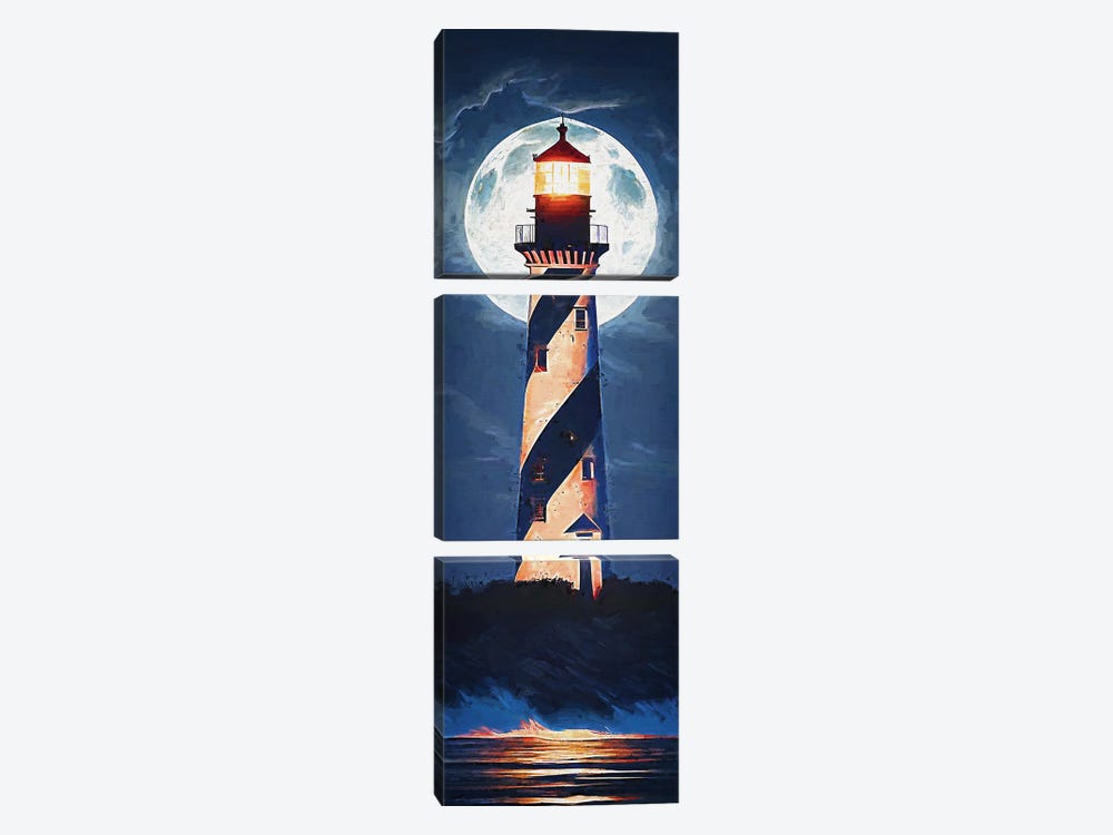 Moonlight Lighthouse by OLena Art 3-piece Canvas Wall Art