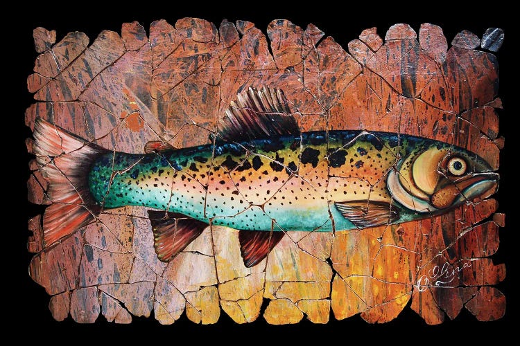 Red Trout Fresco Black Background