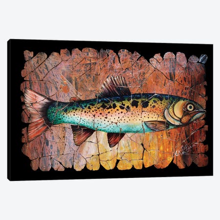 Red Trout Fresco Black Background Canvas Print #OLE356} by OLena Art Canvas Wall Art