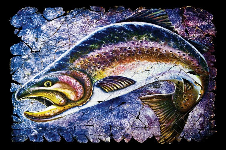 Vintage Blue Trout Fresco Black Background