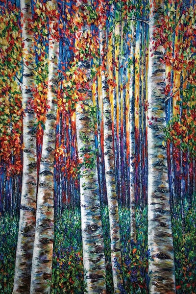 Aspen Trees: The Aspen Symphony Forest Impasto Painting by OLena Art