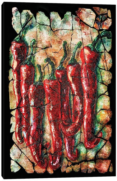 Hot Peppers Fresco With Crackled Background Canvas Art Print - Foodie