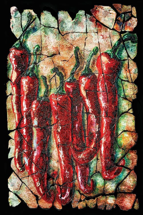 Hot Peppers Fresco With Crackled Background