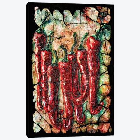 Hot Peppers Fresco With Crackled Background Canvas Print #OLE367} by OLena Art Canvas Art Print