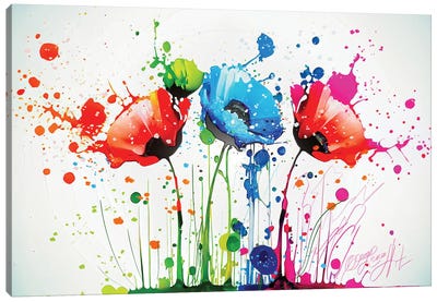 Abstract Poppies Drips And Splatters Canvas Art Print - OLena art