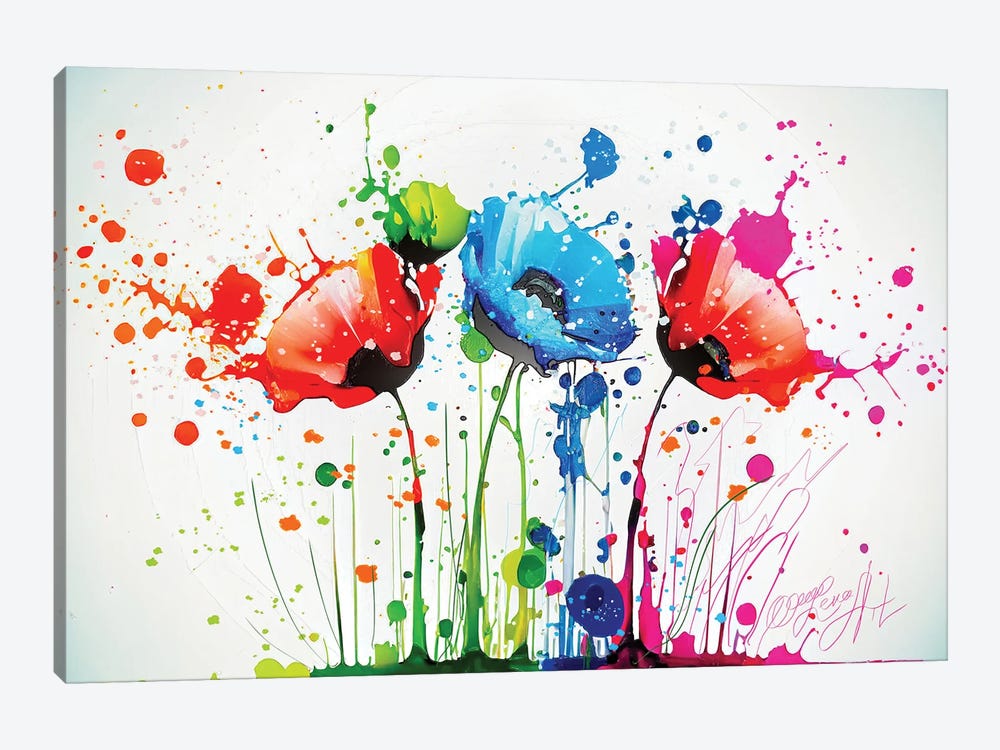 Abstract Poppies Drips And Splatters by OLena Art 1-piece Canvas Wall Art