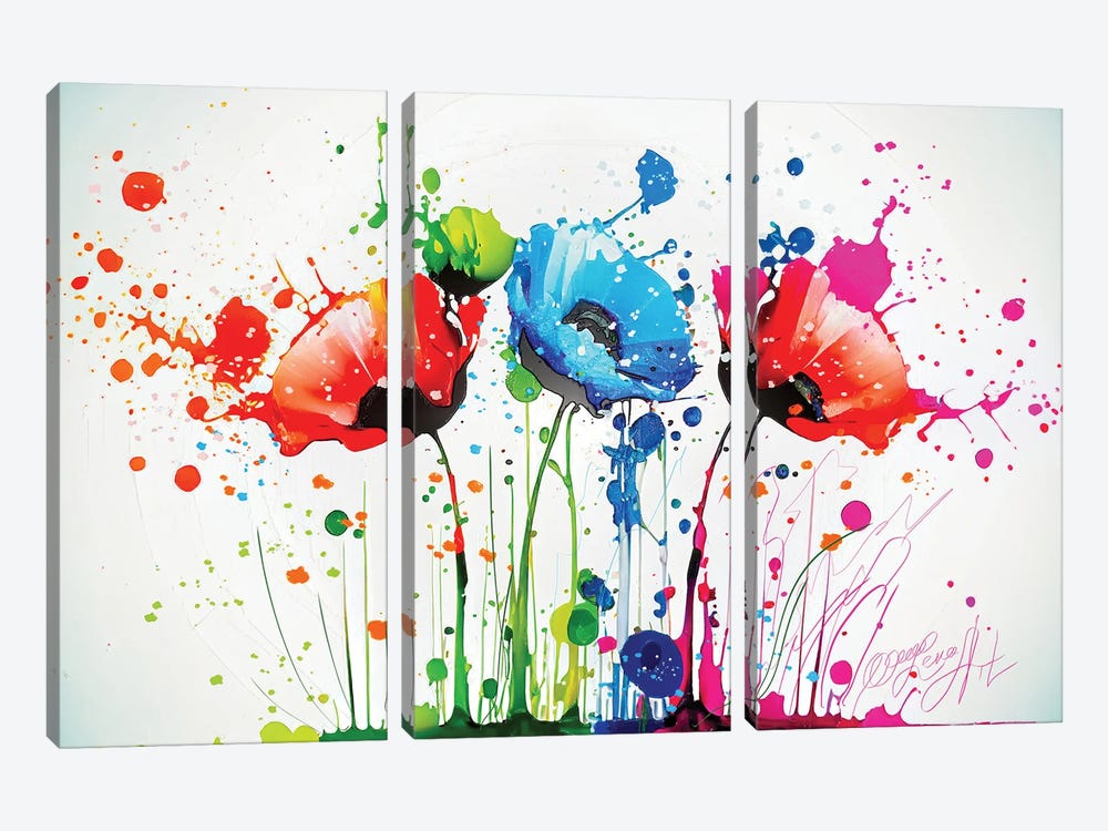 Abstract Poppies Drips And Splatters by OLena Art 3-piece Canvas Art