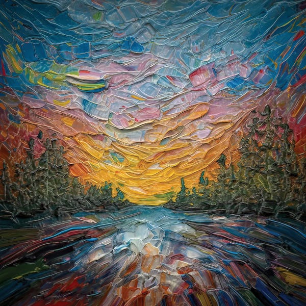 OLena Art: Beaver Stream Scene Impasto by OLena Art