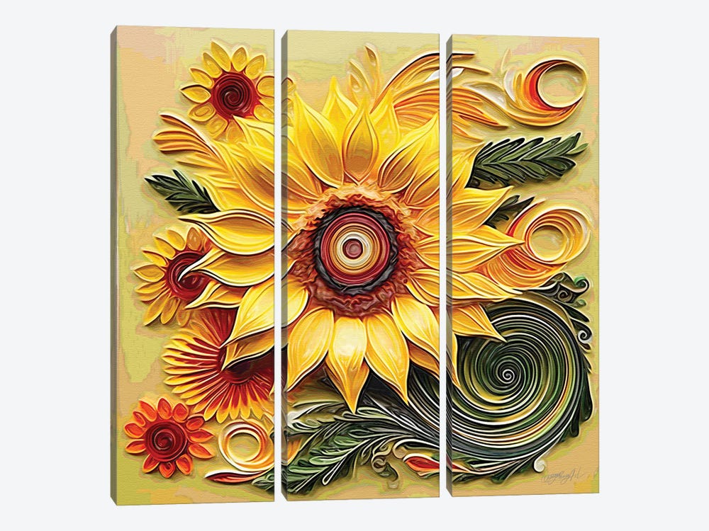 Sunflower From The Land Of Summer by OLena Art 3-piece Canvas Wall Art