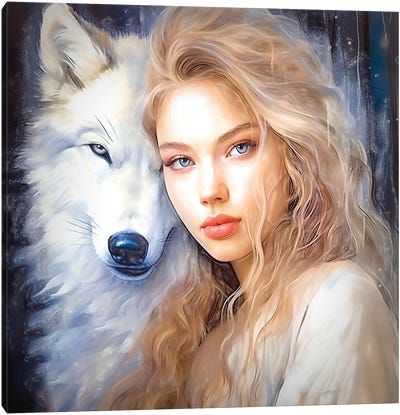 Siberian Girl And Tundra Wolf Saga Canvas Art Print - OLena art