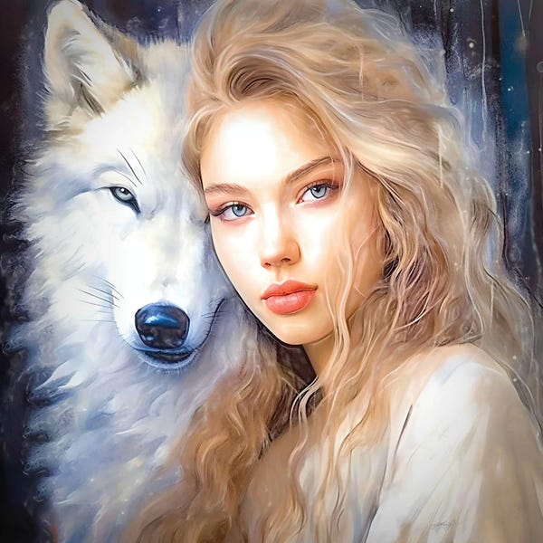 Wolves: Siberian Girl And Tundra Wolf Saga by OLena Art