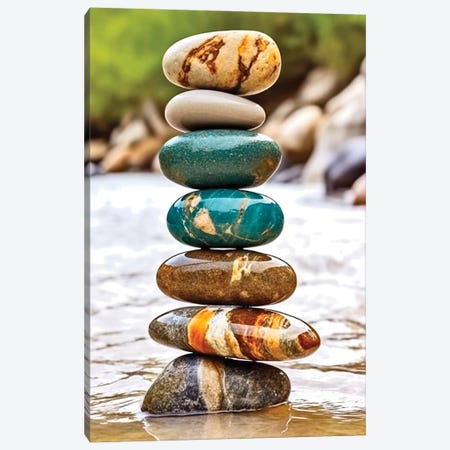 Zen Balancing Seid Stacking Stones On A Riverbank - I Canvas Print #OLE379} by OLena Art Canvas Print