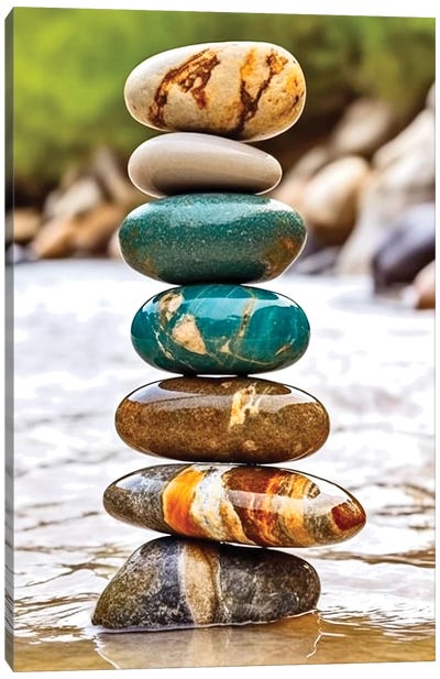 Zen Balancing Seid Stacking Stones On A Riverbank - I Canvas Art Print - Zen Master