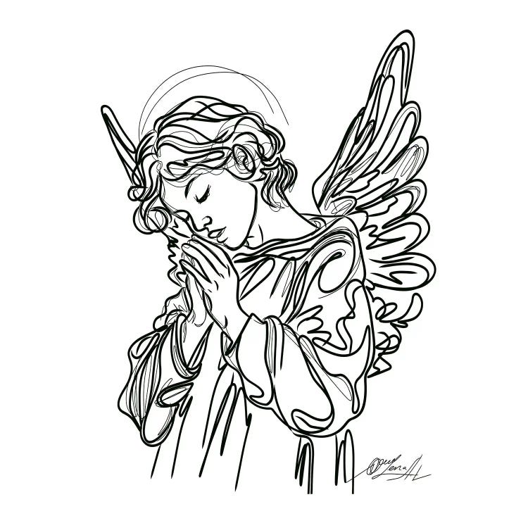 Guardian Angel Praying One-Line Drawing