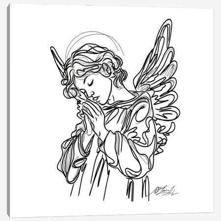 Guardian Angel Praying One-Line Drawing Canvas Print #OLE380} by OLena Art Canvas Wall Art