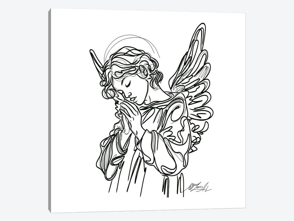 Guardian Angel Praying One-Line Drawing by OLena Art 1-piece Canvas Art Print
