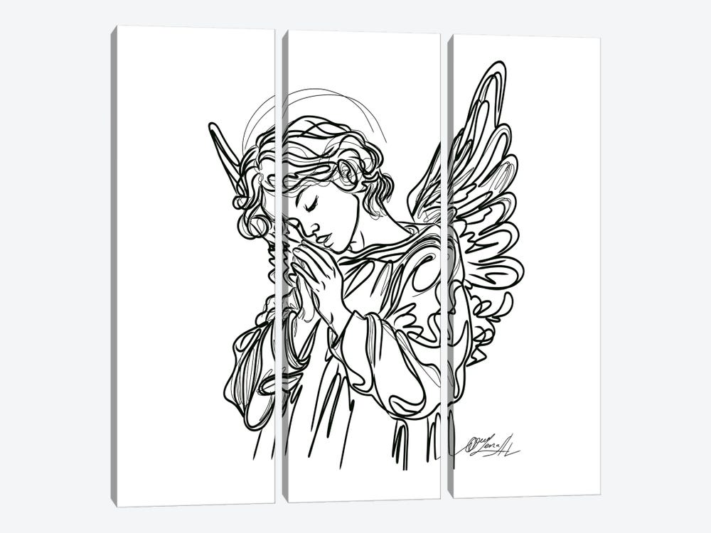 Guardian Angel Praying One-Line Drawing by OLena Art 3-piece Canvas Art Print