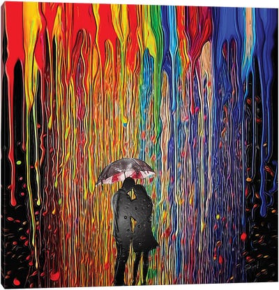 Umbrella Couple And Melted Crayon Rain Canvas Art Print - OLena art