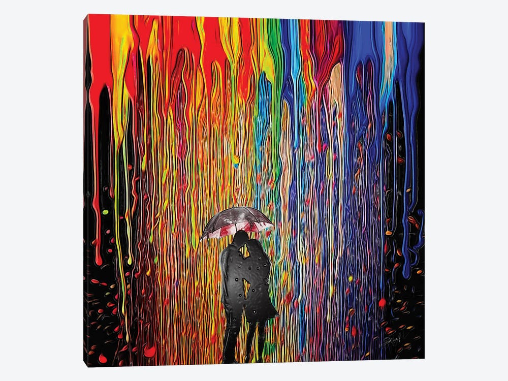 Umbrella Couple And Melted Crayon Rain by OLena Art 1-piece Art Print