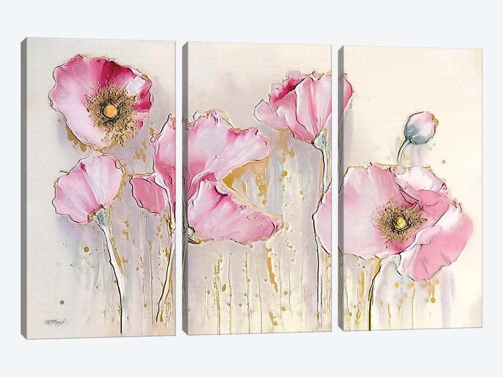 Spring Contemporary Pale Poppies by OLena Art 3-piece Canvas Wall Art