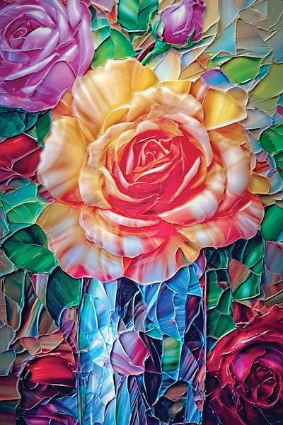 Decorative English Roses In Antique Vase by OLena Art multi panel art