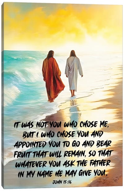 A Beach Scene With Jesus And A Friend Quote Canvas Art Print - Jesus Christ