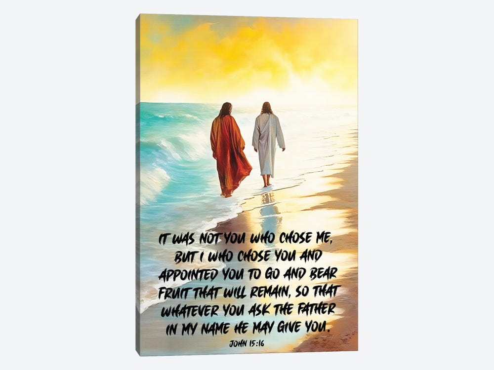 A Beach Scene With Jesus And A Friend Quote by OLena Art 1-piece Canvas Wall Art