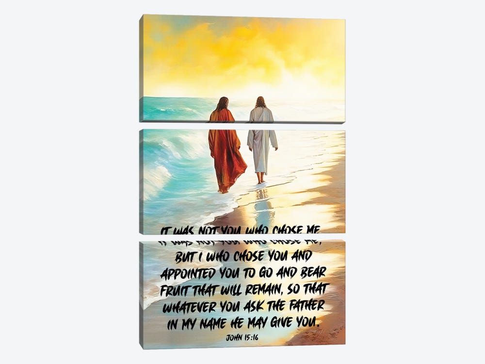 A Beach Scene With Jesus And A Friend Quote by OLena Art 3-piece Canvas Art
