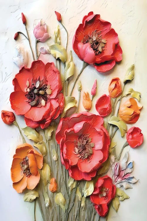 Embedded Rhapsody Impasto Poppy Blooms